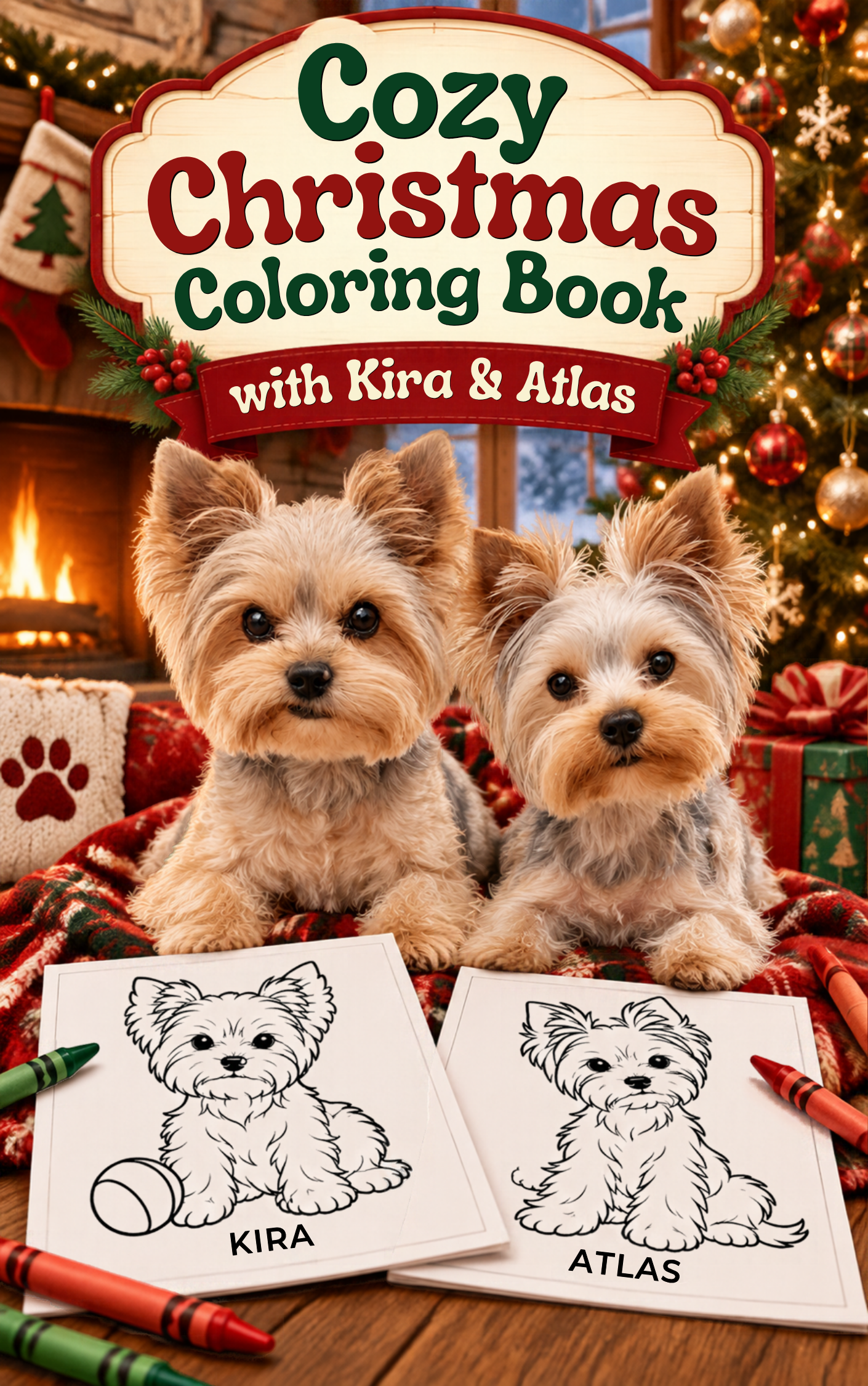 Kira and Atlas, the real Yorkies behind Cozy Christmas